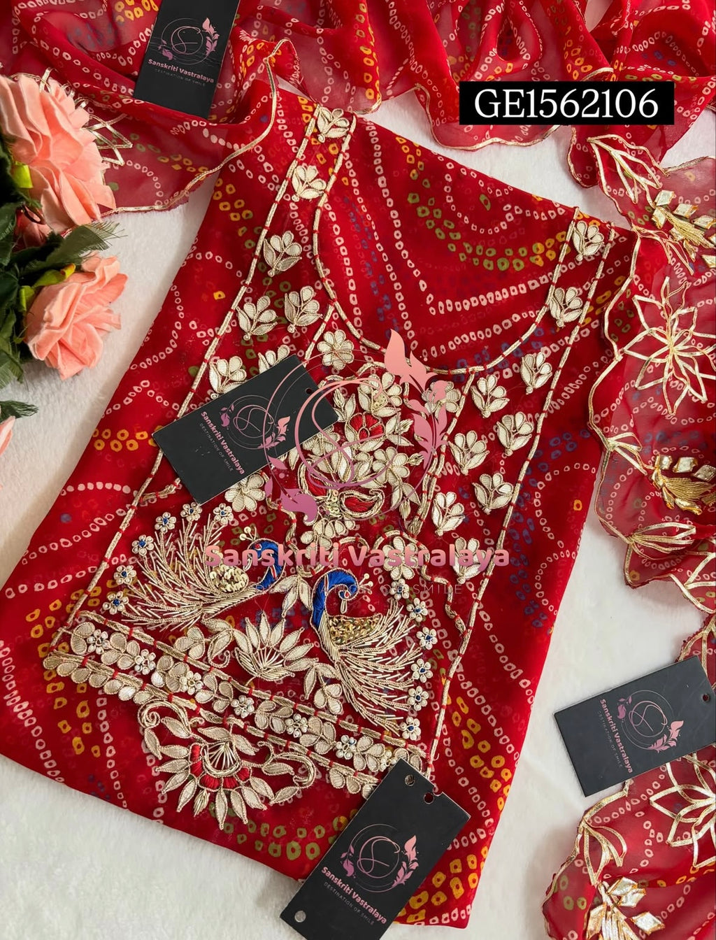 GEORGETTE Zardozi Handwork 3pc RED  UNSTICHED Suit jaipuri GOTA PATTI  GE1562106