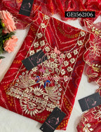 GEORGETTE Zardozi Handwork 3pc RED  UNSTICHED Suit jaipuri GOTA PATTI  GE1562106