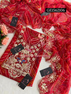 GEORGETTE Zardozi Handwork 3pc RED  UNSTICHED Suit jaipuri GOTA PATTI  GE1562106