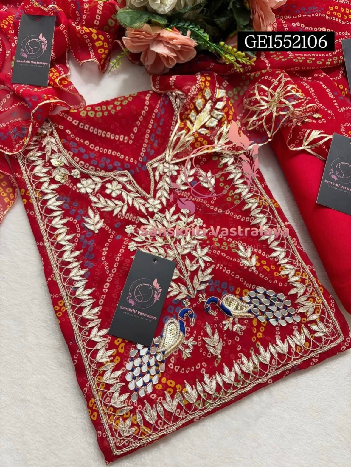Georgette Bandhani Suit with Zardozi Handwork In Traditional Red colour ge1552106