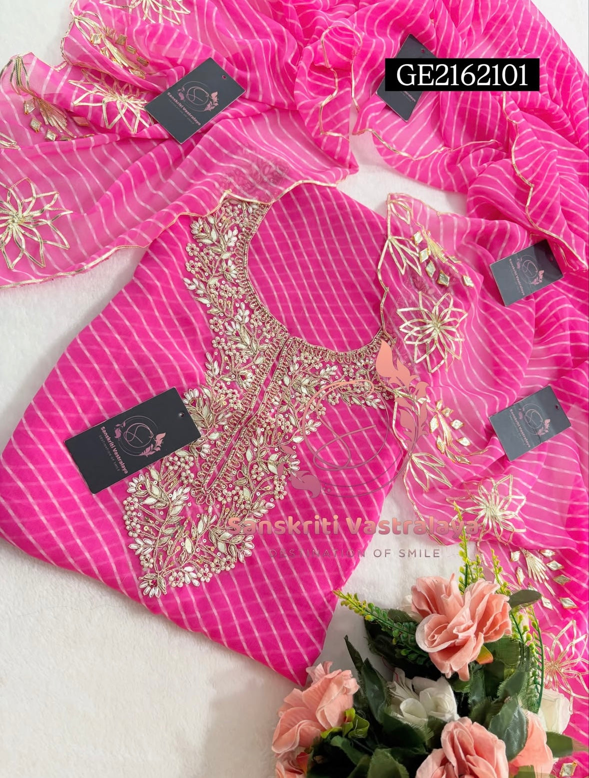 GEORGETTE Zardozi Handwork 3pc babypink  UNSTICHED Suit jaipuri GOTA PATTI  GE2162101