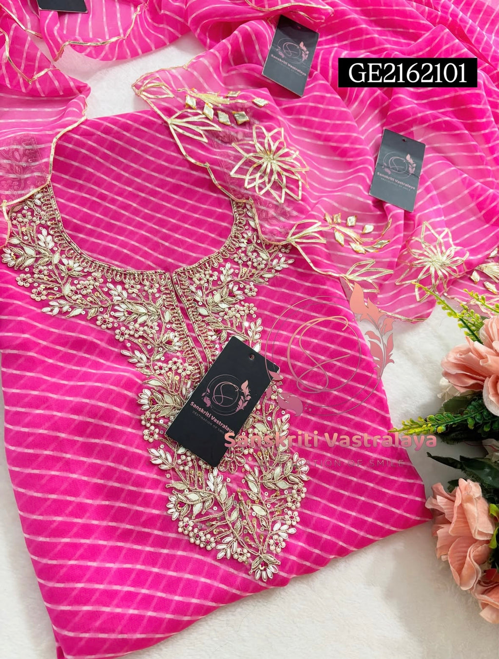 GEORGETTE Zardozi Handwork 3pc babypink  UNSTICHED Suit jaipuri GOTA PATTI  GE2162101