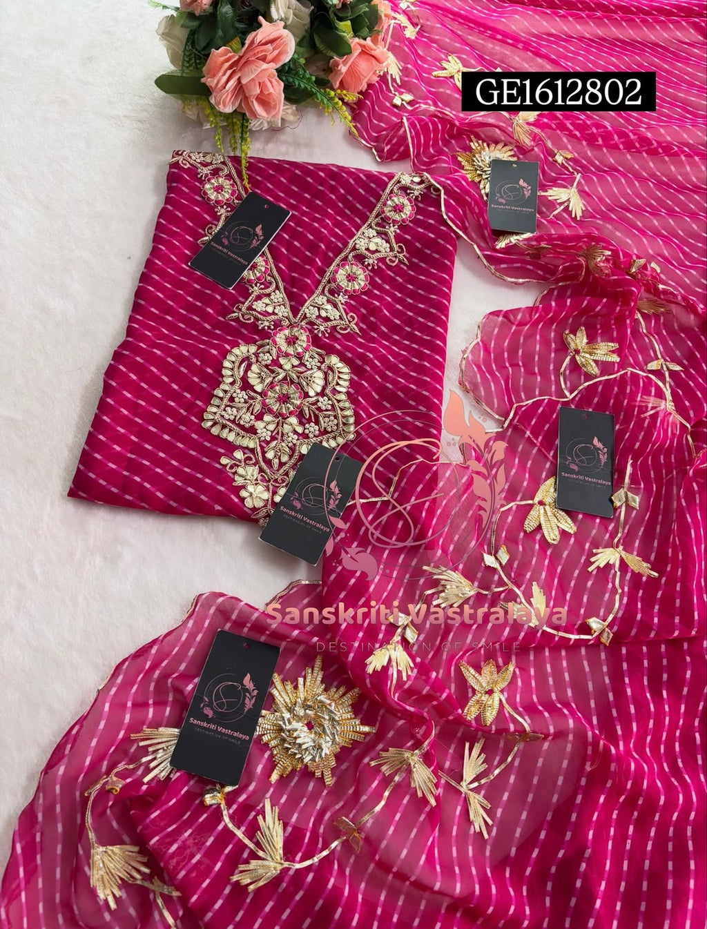 GEORGETTE Zardozi Handwork 3pc RANI PINK UNSTICHED Suit jaipuri GOTA PATTI  GE1612802
