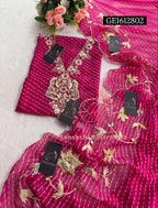 GEORGETTE Zardozi Handwork 3pc RANI PINK UNSTICHED Suit jaipuri GOTA PATTI  GE1612802