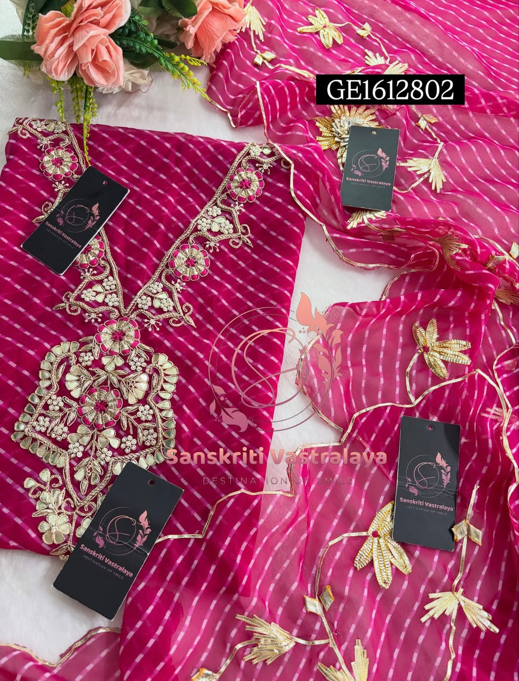 GEORGETTE Zardozi Handwork 3pc RANI PINK UNSTICHED Suit jaipuri GOTA PATTI  GE1612802