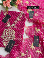 GEORGETTE Zardozi Handwork 3pc RANI PINK UNSTICHED Suit jaipuri GOTA PATTI  GE1612802