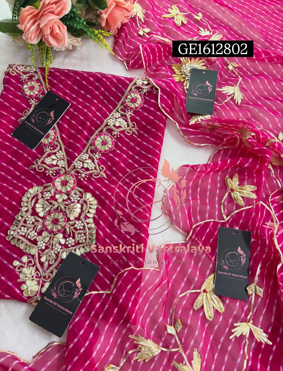 GEORGETTE Zardozi Handwork 3pc RANI PINK UNSTICHED Suit jaipuri GOTA PATTI  GE1612802