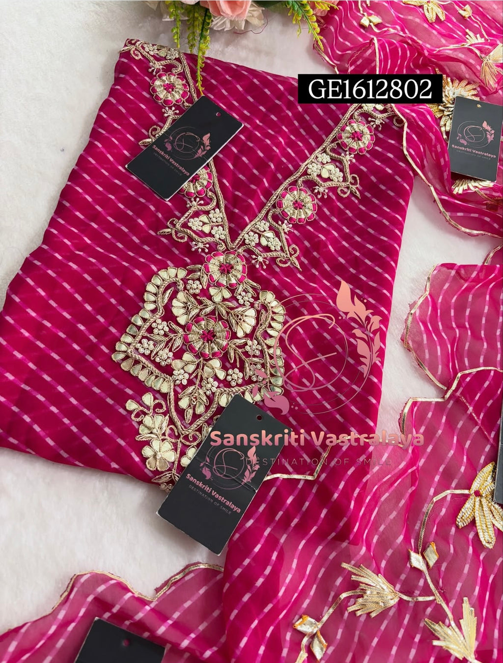 GEORGETTE Zardozi Handwork 3pc RANI PINK UNSTICHED Suit jaipuri GOTA PATTI  GE1612802