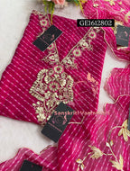 GEORGETTE Zardozi Handwork 3pc RANI PINK UNSTICHED Suit jaipuri GOTA PATTI  GE1612802