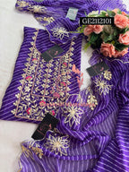 GEORGETTE Zardozi Handwork 3pc PURPLE  UNSTICHED Suit jaipuri GOTA PATTI  GE2112101