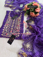 GEORGETTE Zardozi Handwork 3pc PURPLE  UNSTICHED Suit jaipuri GOTA PATTI  GE2112101