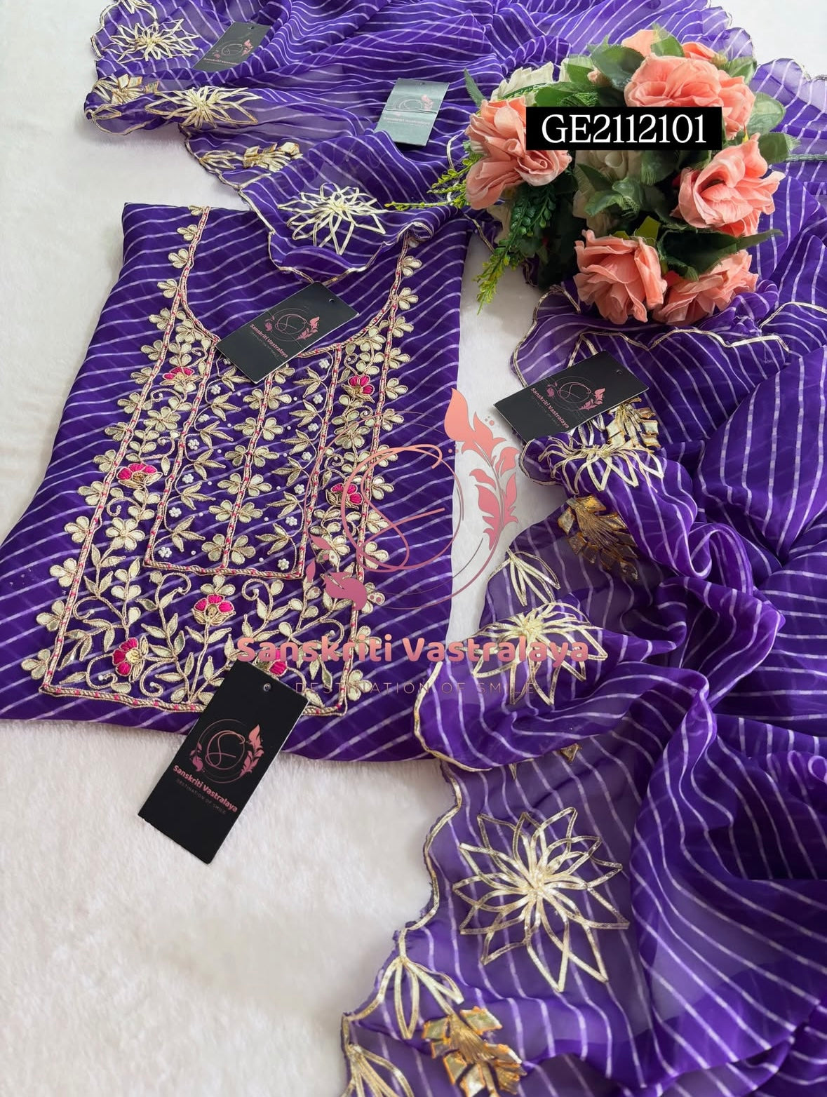 GEORGETTE Zardozi Handwork 3pc PURPLE  UNSTICHED Suit jaipuri GOTA PATTI  GE2112101