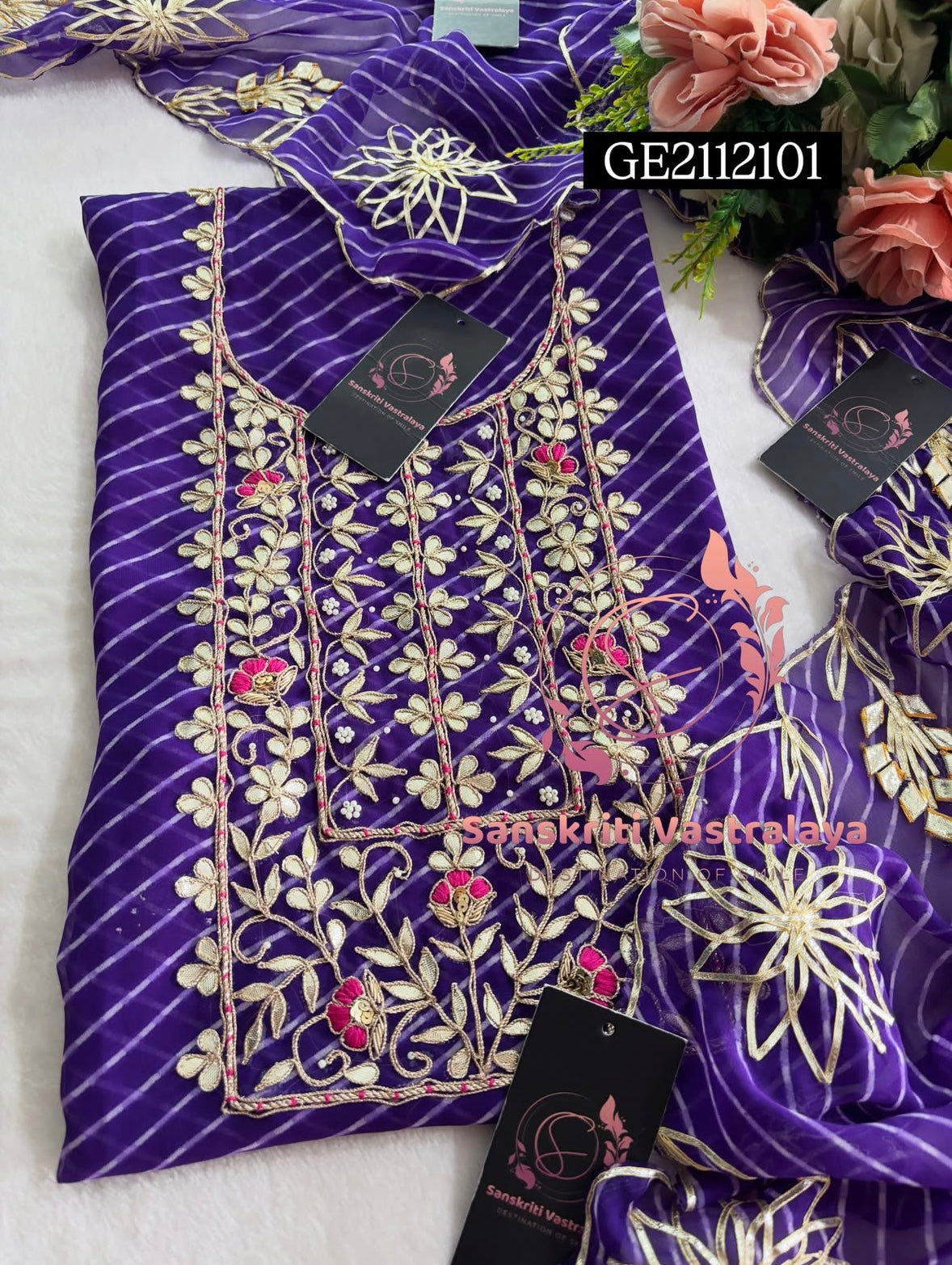GEORGETTE Zardozi Handwork 3pc PURPLE  UNSTICHED Suit jaipuri GOTA PATTI  GE2112101