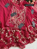 SKIRT SET IN GEORGETTE | GOTA PATTI ZARDOSHI HANDWORK WORK 3 PC RED LEHENGA KURTA DUPATTA SET GR272703
