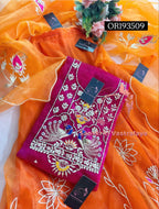 SKIRT SET IN ORANGE PINK | GOTA PATTI ZARDOSHI HANDWORK WORK 3 PC ORGANZA LEHENGA OR193509