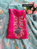 SKIRT SET IN SEE GREEN AND PINK | GOTA PATTI ZARDOSHI HANDWORK WORK 3 PC ORGANZA LEHENGA OR282808