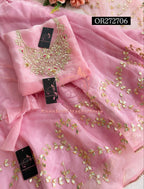 SKIRT SET IN ONION BABYPINK  | GOTA PATTI ZARDOSHI HANDWORK WORK 3 PC ORGANZA LEHENGA OR272706