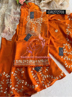 JIMMY SILK GHARARA SET 3 pc IN RUST WITH ZARDOSHI HANDWORK GR272701