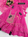 SKIRT SET IN GEORGETTE | GOTA PATTI ZARDOSHI HANDWORK WORK 3 PC BABYPINK LEHENGA KURTA DUPATTA SET GR232312