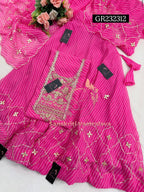 SKIRT SET IN GEORGETTE | GOTA PATTI ZARDOSHI HANDWORK WORK 3 PC BABYPINK LEHENGA KURTA DUPATTA SET GR232312