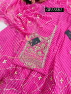 SKIRT SET IN GEORGETTE | GOTA PATTI ZARDOSHI HANDWORK WORK 3 PC BABYPINK LEHENGA KURTA DUPATTA SET GR232312