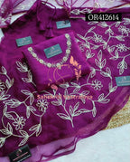 SKIRT SET IN ORGANZA| GOTA PATTI ZARDOSHI HANDWORK WORK 3 PC WINE PURPLE  LEHENGA KURTA DUPATTA SET OR412614