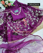 SKIRT SET IN ORGANZA| GOTA PATTI ZARDOSHI HANDWORK WORK 3 PC WINE PURPLE  LEHENGA KURTA DUPATTA SET OR412614