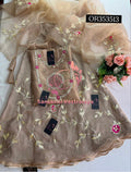 SKIRT SET IN ORGANZA BEIGE | GOTA PATTI ZARDOSHI HANDWORK WORK 3 PC BEIGE LEHENGA KURTA DUPATTA SET OR353513