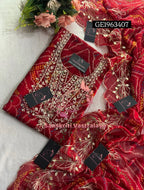 GEORGETTE Zardozi Handwork 3pc RED  UNSTICHED Suit jaipuri GOTA PATTI  GE1963407