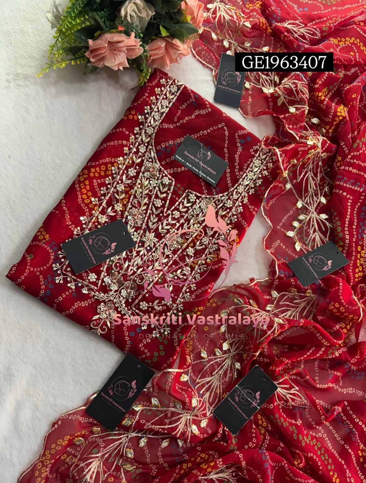 GEORGETTE Zardozi Handwork 3pc RED  UNSTICHED Suit jaipuri GOTA PATTI  GE1963407