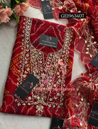 GEORGETTE Zardozi Handwork 3pc RED  UNSTICHED Suit jaipuri GOTA PATTI  GE1963407