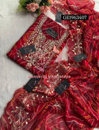 GEORGETTE Zardozi Handwork 3pc RED  UNSTICHED Suit jaipuri GOTA PATTI  GE1963407