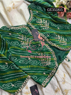 LEHENGA SKIRT BLOUSE JACKET SET  | GOTA PATTI ZARDOSHI HANDWORK WORK 3 PC OFFWHITE IVORY GREEN LEHENGA BLOUSE JACKET DUPATTA SET GE352815