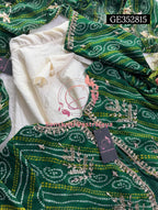 LEHENGA SKIRT BLOUSE JACKET SET  | GOTA PATTI ZARDOSHI HANDWORK WORK 3 PC OFFWHITE IVORY GREEN LEHENGA BLOUSE JACKET DUPATTA SET GE352815