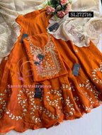 JIMMY SILK SKIRT SET RUST ORANGE  3 pc WITH ZARDOSHI HANDWORK SL272716