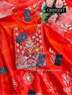 SKIRT SET IN ORGANZA| GOTA PATTI ZARDOSHI HANDWORK WORK 3 PC WINE ORANGE  LEHENGA KURTA DUPATTA SET OR193517