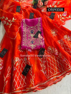 SKIRT SET IN ORGANZA| GOTA PATTI ZARDOSHI HANDWORK WORK 3 PC PINK ORANGE   LEHENGA KURTA DUPATTA SET OR193518
