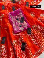SKIRT SET IN ORGANZA| GOTA PATTI ZARDOSHI HANDWORK WORK 3 PC PINK ORANGE   LEHENGA KURTA DUPATTA SET OR193518