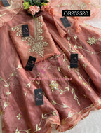 SKIRT SET IN RUST | GOTA PATTI ZARDOSHI HANDWORK WORK 3 PC RUST ORANGE  LEHENGA KURTA DUPATTA SET OR252520