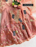 SKIRT SET IN RUST | GOTA PATTI ZARDOSHI HANDWORK WORK 3 PC RUST ORANGE  LEHENGA KURTA DUPATTA SET OR252520