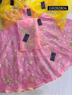 GHARARA  SET IN BABYPINK | GOTA PATTI ZARDOSHI HANDWORK WORK 3 PC BABYPINK ORGANZA GHARARA GR282804