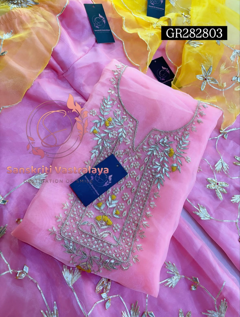 GHARARA  SET IN BABYPINK | GOTA PATTI ZARDOSHI HANDWORK WORK 3 PC BABYPINK ORGANZA GHARARA GR282804