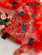 ORGANZA Zardogi Handwork 3pc DARK ORANGE UNSTICHED TIE DIE PRINT Suit jaipuri GOTA PATTI  OR1922404