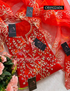 ORGANZA Zardogi Handwork 3pc DARK ORANGE UNSTICHED TIE DIE PRINT Suit jaipuri GOTA PATTI  OR1922404