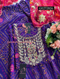 SKIRT SET IN GEORGETTE BANDHEJ  | GOTA PATTI ZARDOSHI HANDWORK WORK 3 PC PURPLE BANDHEJ LEHENGA KURTA DUPATTA SET GR272826