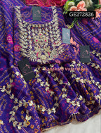 SKIRT SET IN GEORGETTE BANDHEJ  | GOTA PATTI ZARDOSHI HANDWORK WORK 3 PC PURPLE BANDHEJ LEHENGA KURTA DUPATTA SET GR272826