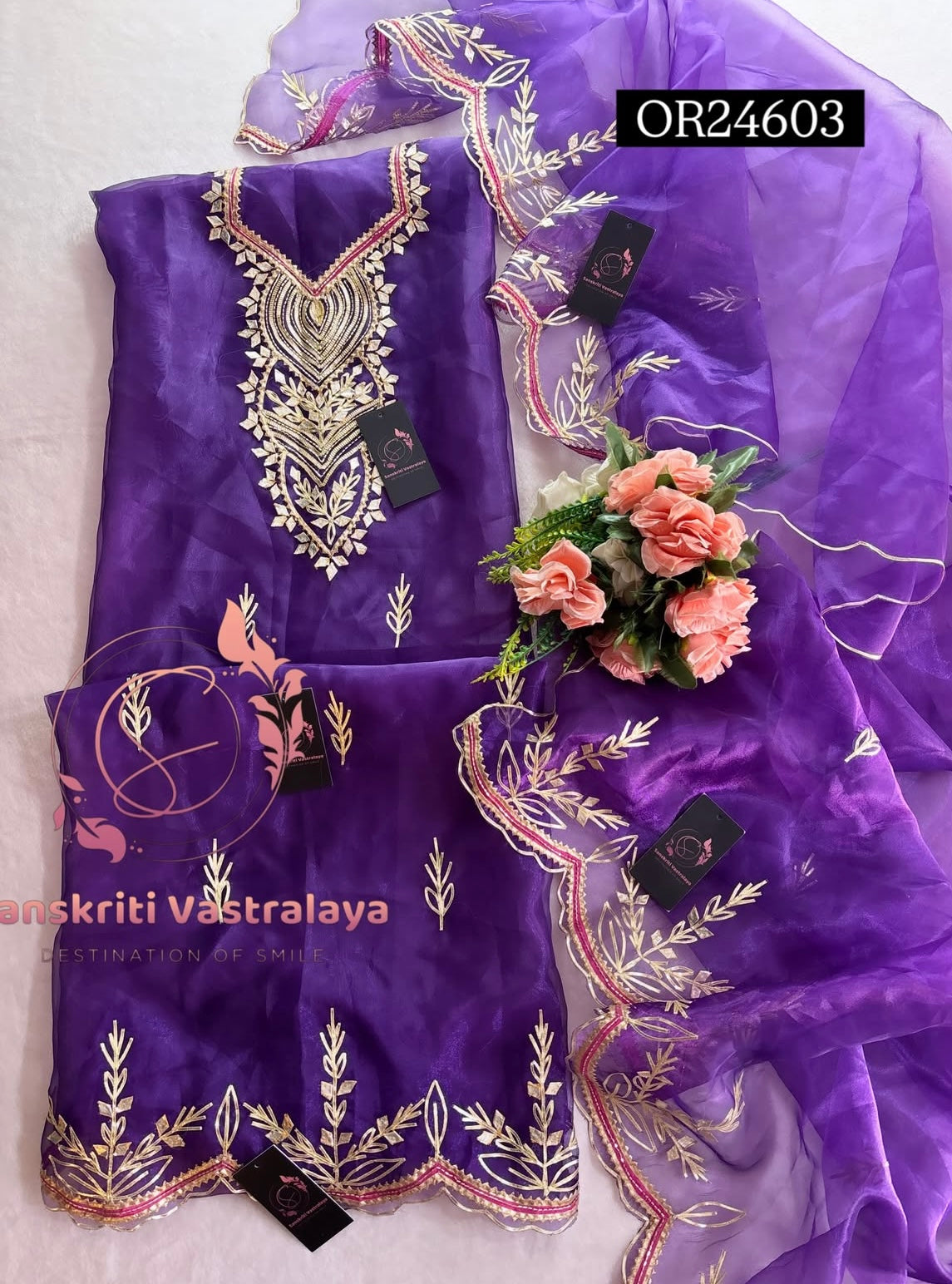 ORGANZA GOTA PATTI  Handwork 3pc PURPLE  3UNSTICHED TISSUE ORGANZA Suit jaipuri GOTA PATTI  OR24603