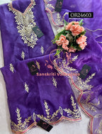 ORGANZA GOTA PATTI  Handwork 3pc PURPLE  3UNSTICHED TISSUE ORGANZA Suit jaipuri GOTA PATTI  OR24603