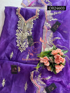 ORGANZA GOTA PATTI  Handwork 3pc PURPLE  3UNSTICHED TISSUE ORGANZA Suit jaipuri GOTA PATTI  OR24603