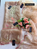 GOTA PATTI  ORGANZA Handwork 3pc BEIGE  UNSTICHED  Suit jaipuri GOTA PATTI  OR24602